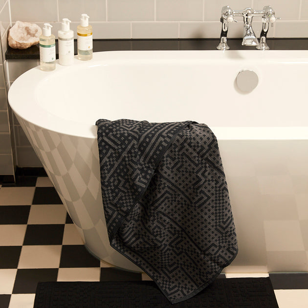 Dark Grey Route bath towel – 100% Cotton designed by Zuzunaga